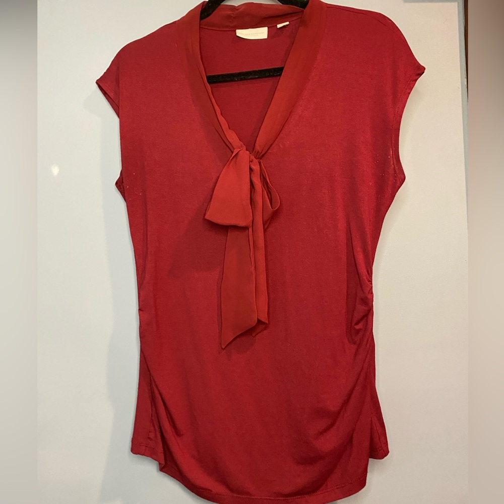 New York & Company Burgundy Blouse with Chiffon Tie Accent size small